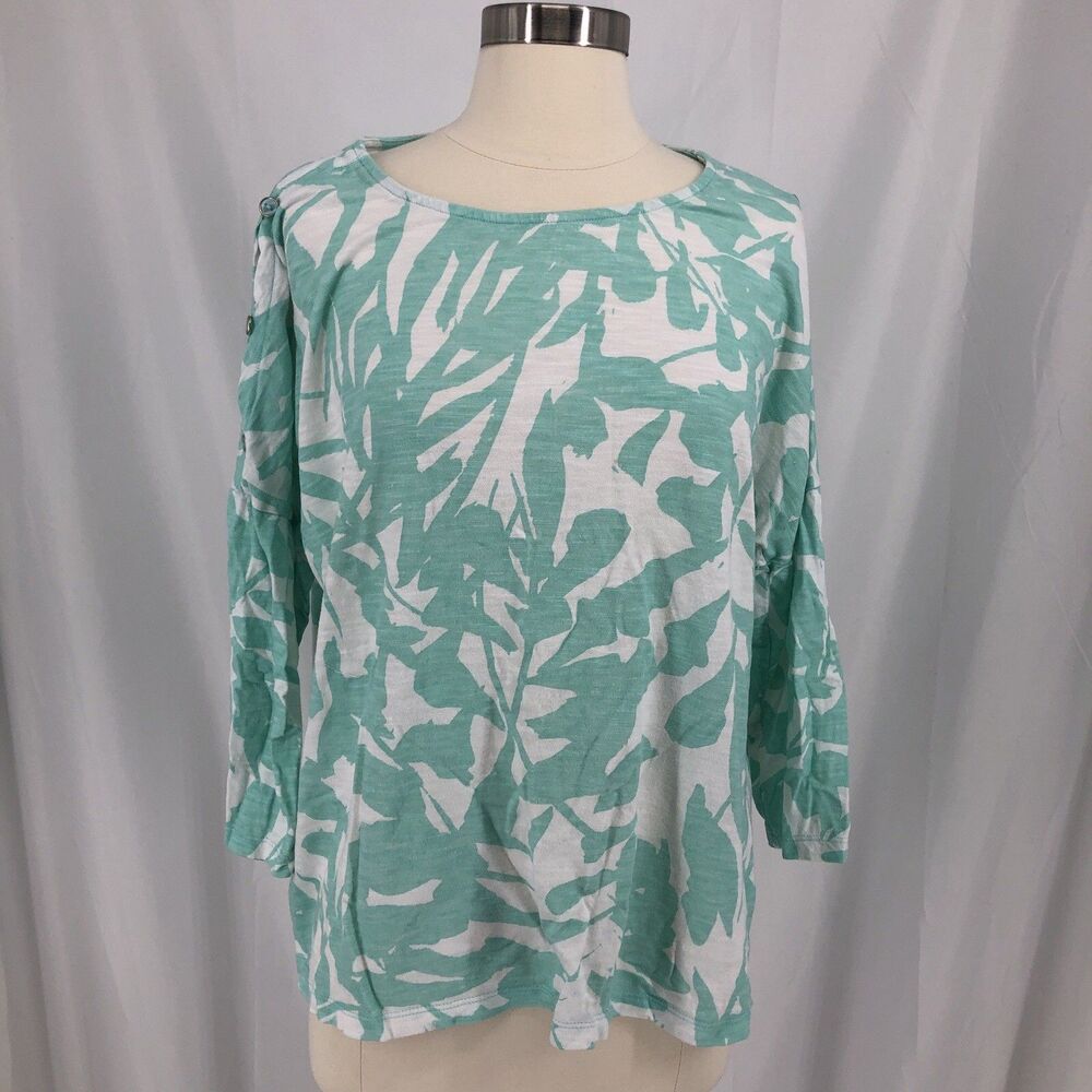 Chico's Women's Tee Mint Floral 3/4 Sleeve Round Neck Size 3